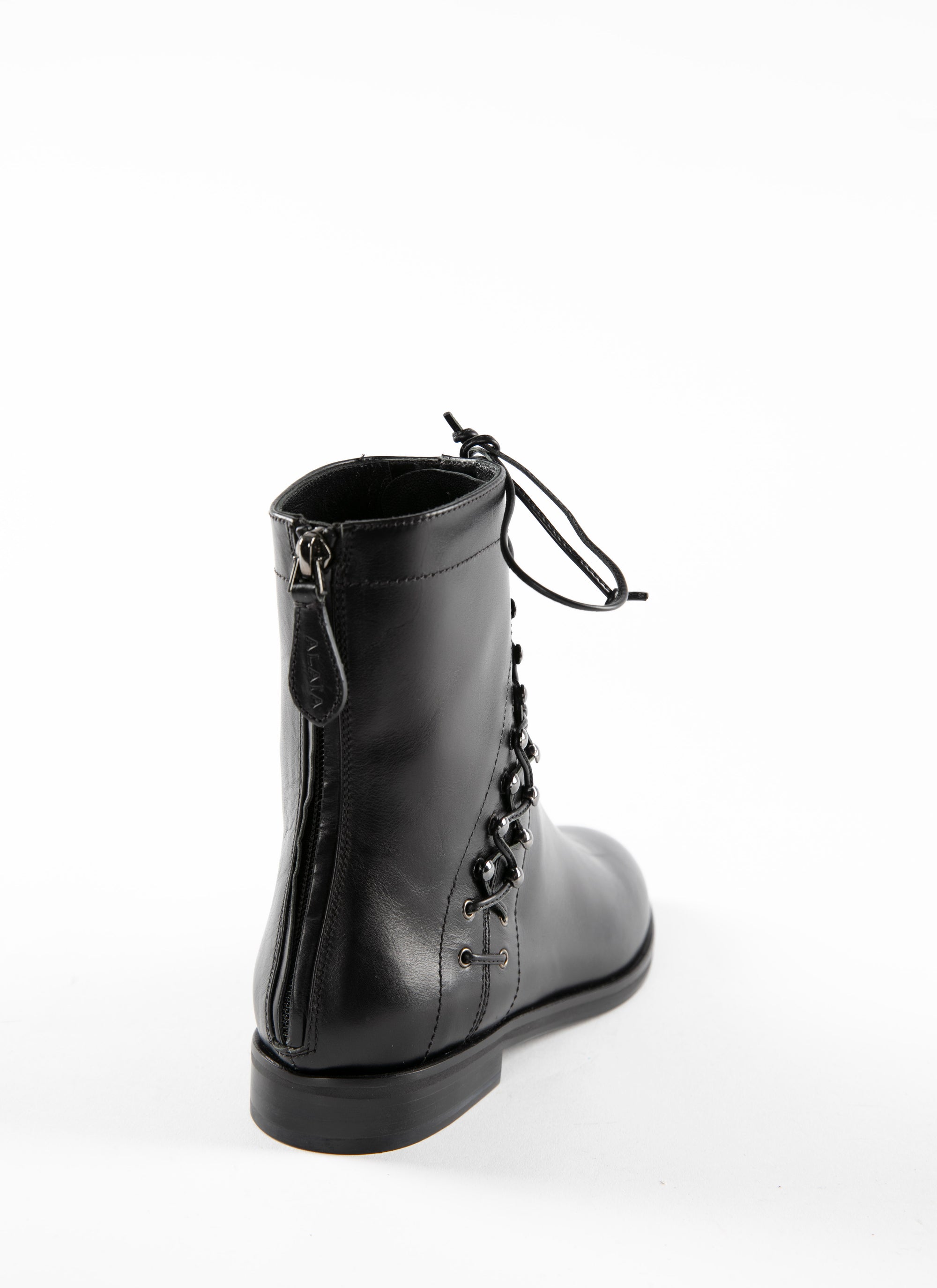 Bottines plates à lacets en cuir - Noir