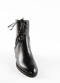 Bottines plates à lacets en cuir - Noir