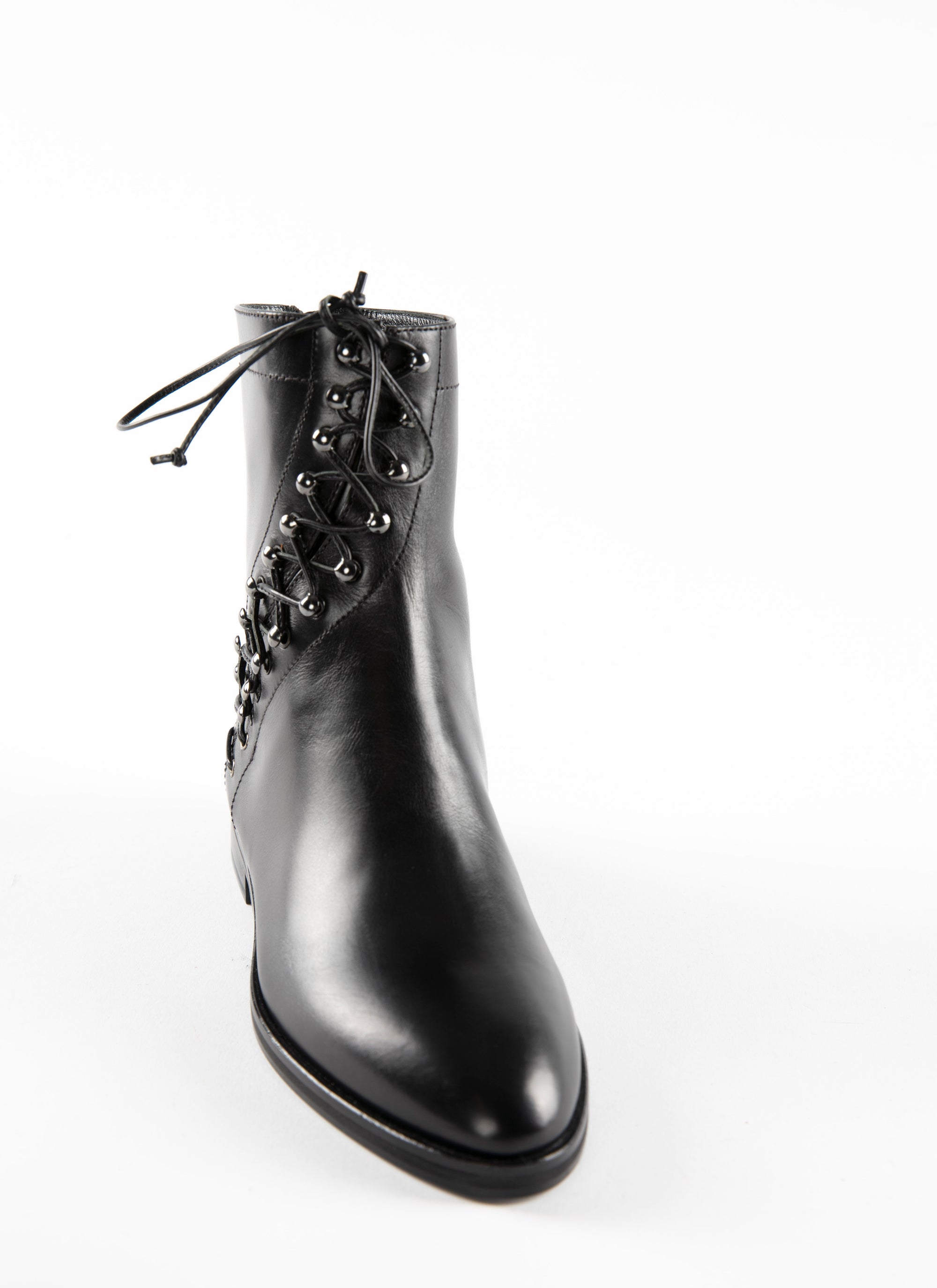 Bottines plates à lacets en cuir - Noir