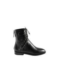 Bottines plates à lacets en cuir - Noir