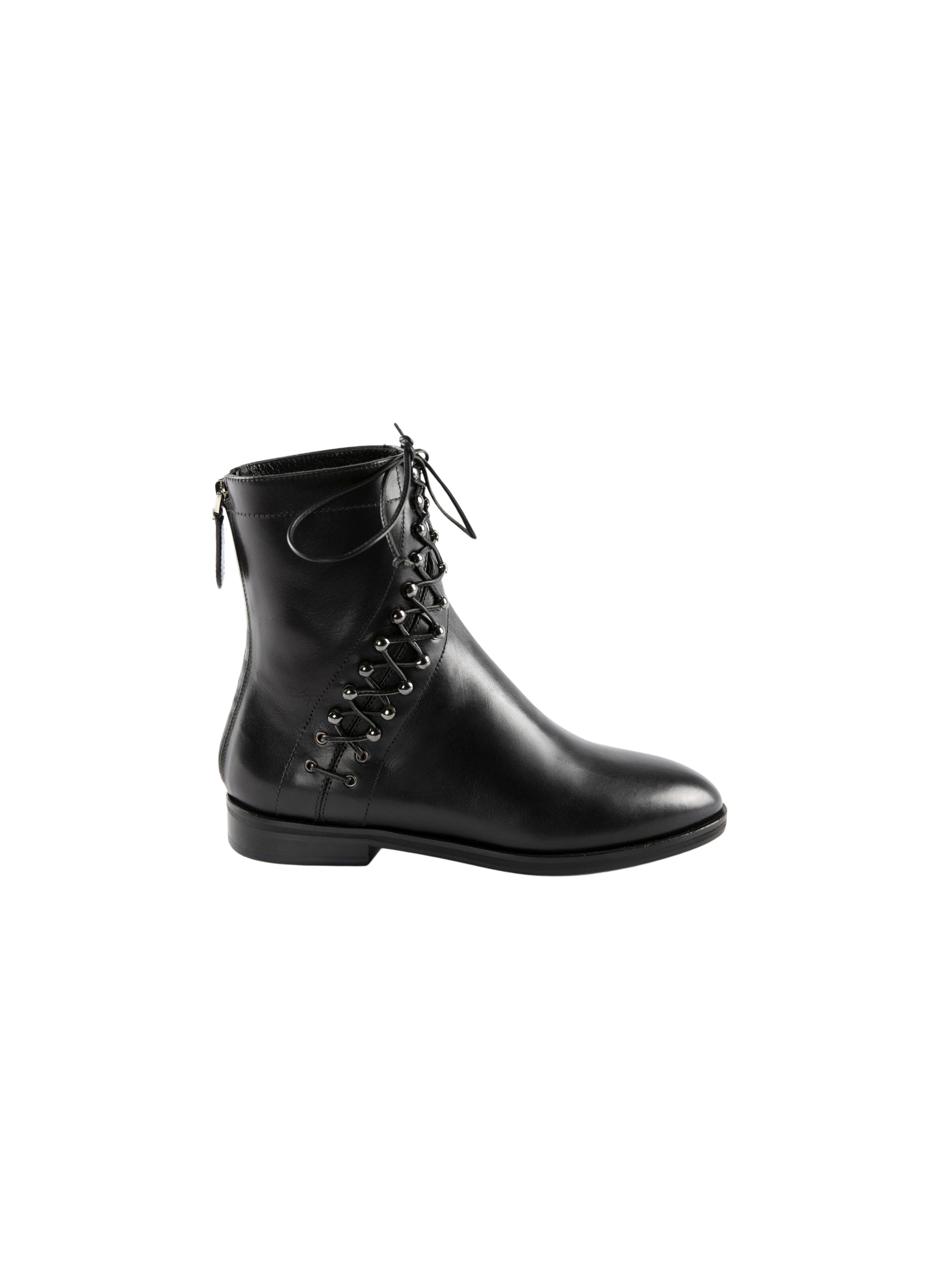Bottines plates à lacets en cuir - Noir