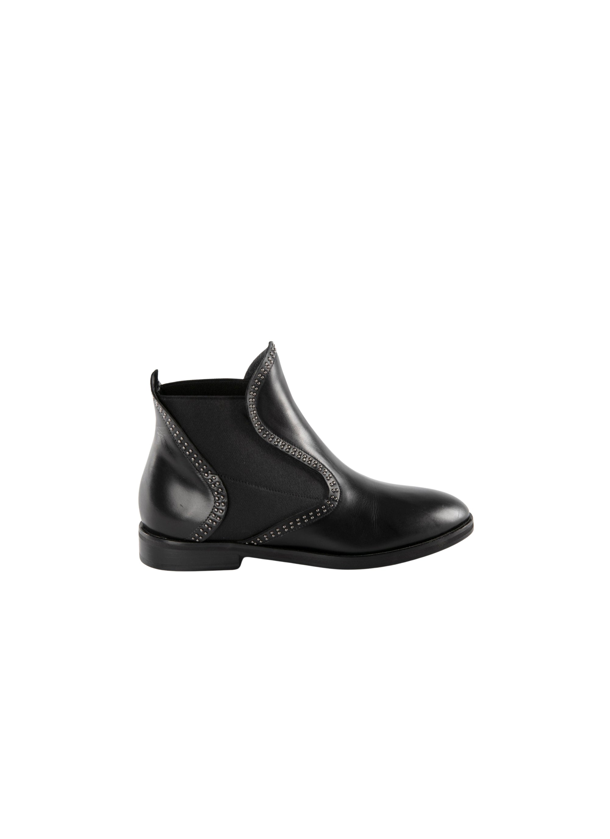 Studded flat boots in leather - Black intense