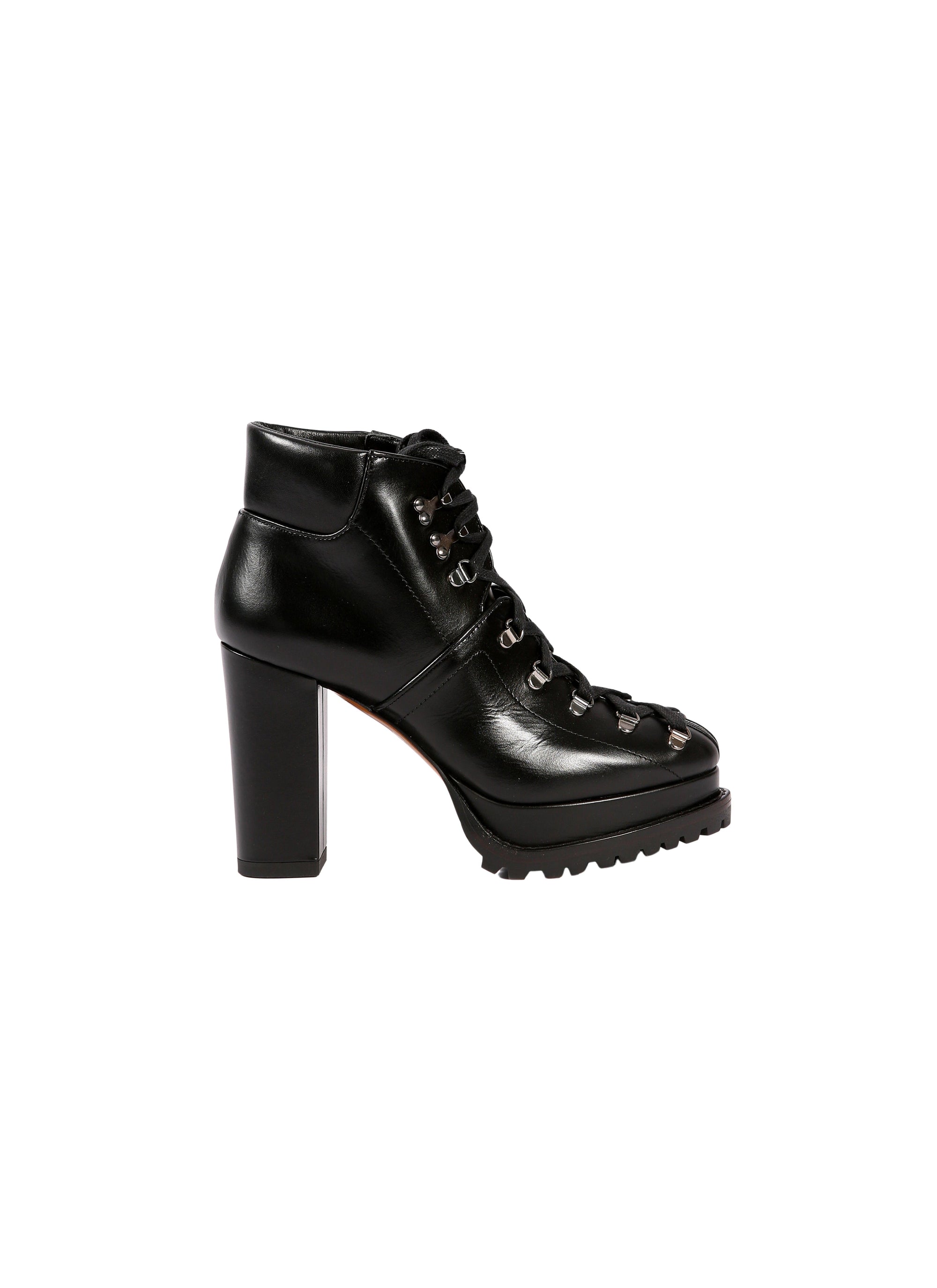 Platform boots with wide heel in leather - Black intense