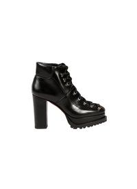 Platform ankle boots with wide heel in leather - Black