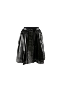 Leather eyelet short skirt - Black intense