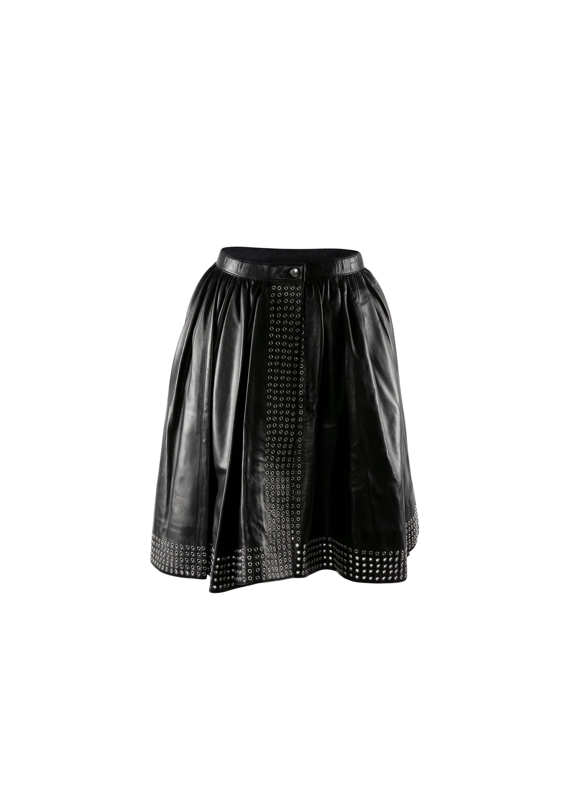 Leather eyelet short skirt - Black intense