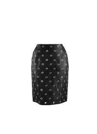 Jupe en cuir à oeillets zippée - Noir
