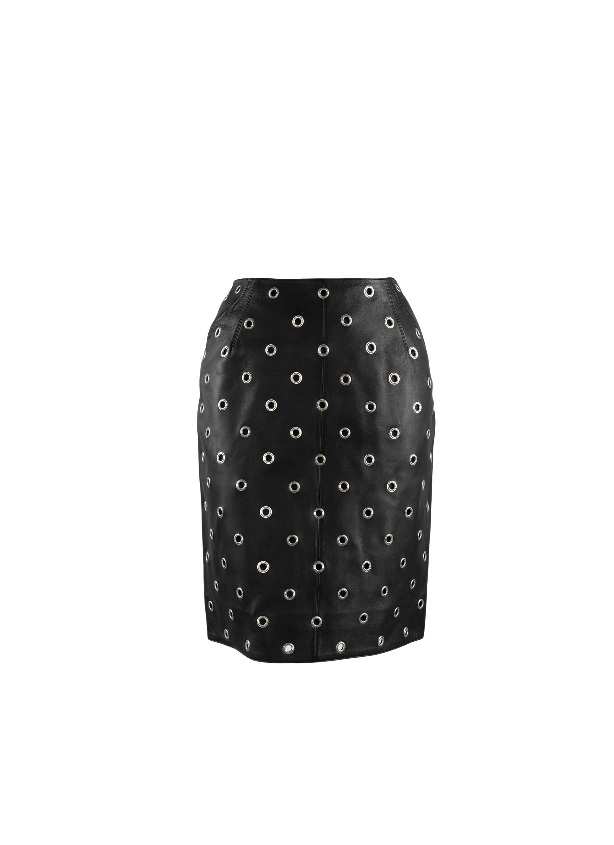 Jupe en cuir à oeillets zippée - Noir