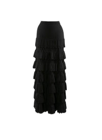 Long fringed wool skirt - Black intense