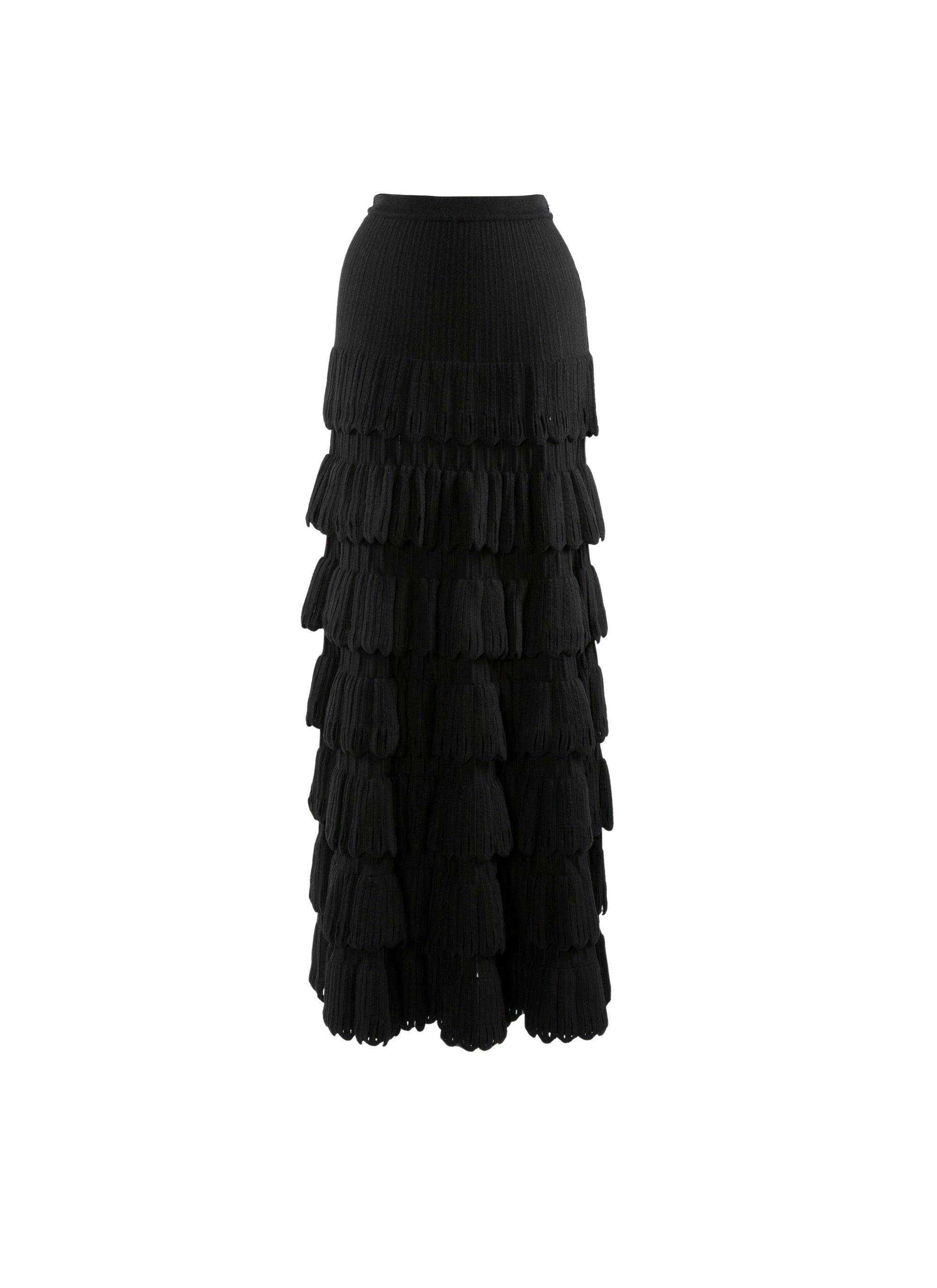 Long fringed wool skirt - Black intense