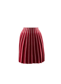 Jupe courte plissée en laine mélangée - Rouge & Blanc