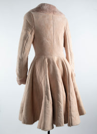 Manteau en cuir évasé col fourrure - Rose Chair