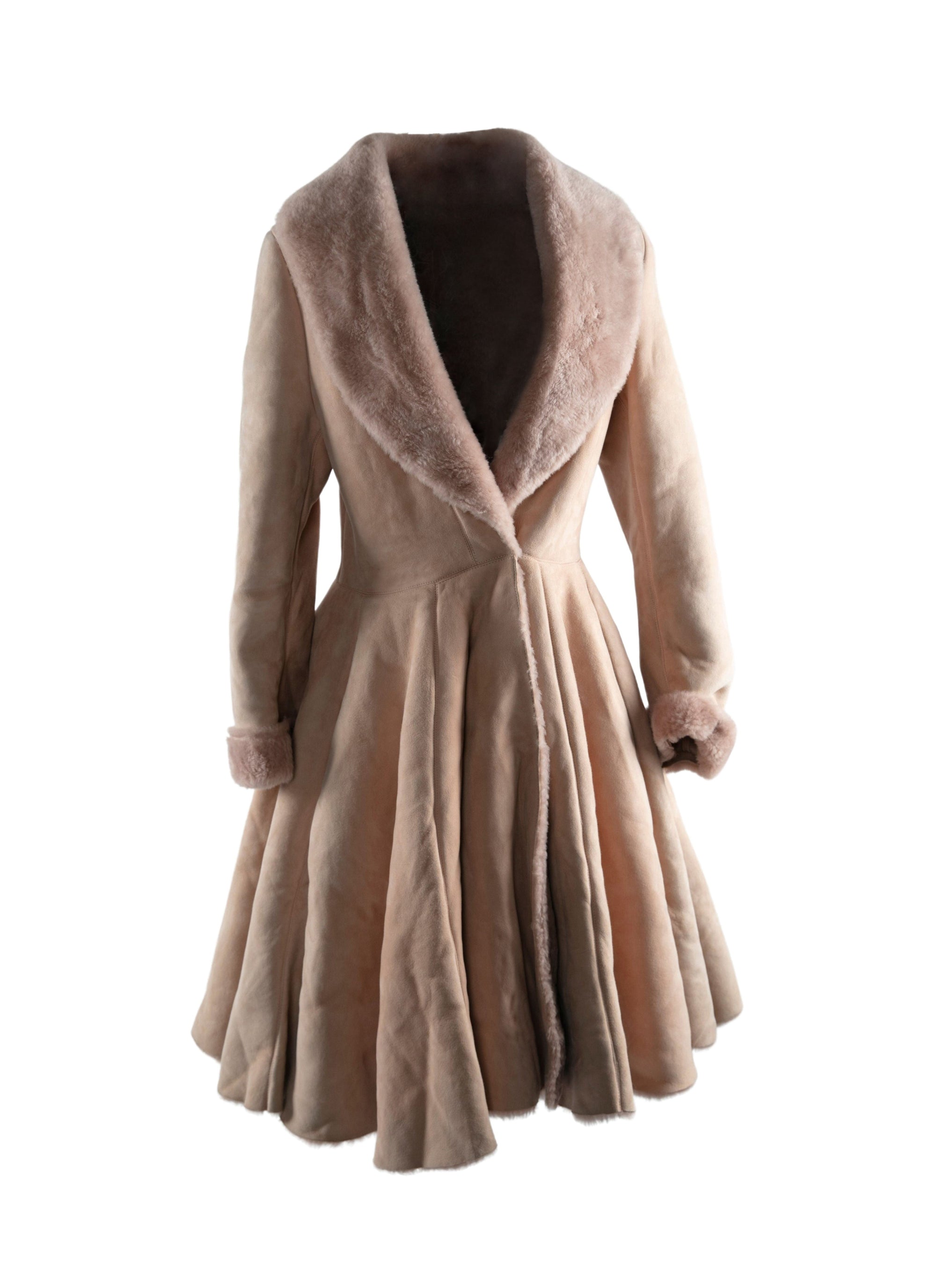 Manteau en cuir évasé col fourrure - Rose Chair