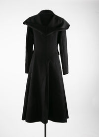 Wool flared coat with buttoned hood - Black intense