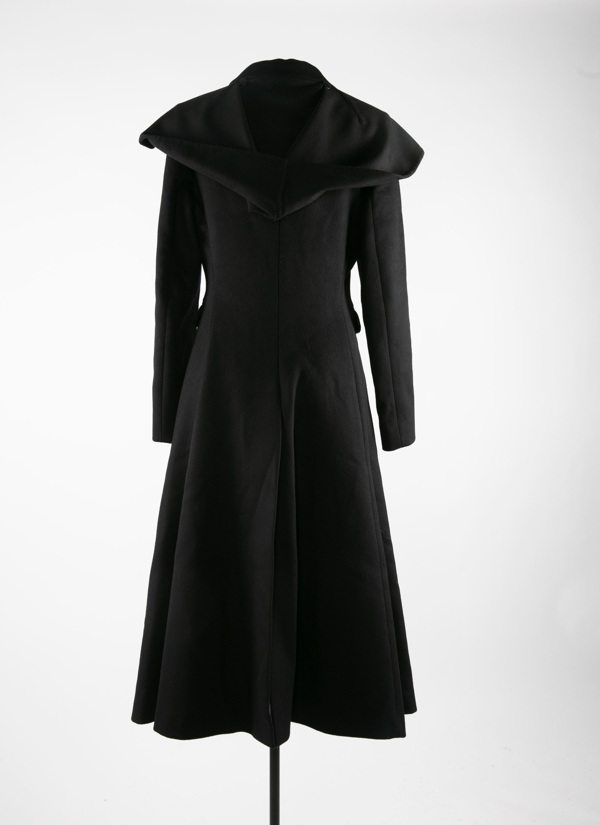 Wool flared coat with buttoned hood - Black intense