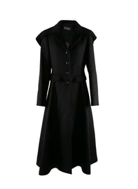 Wool flared coat with buttoned hood - Black intense