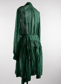 Robe chemise fluide à manches longues en soie - Vert Empire