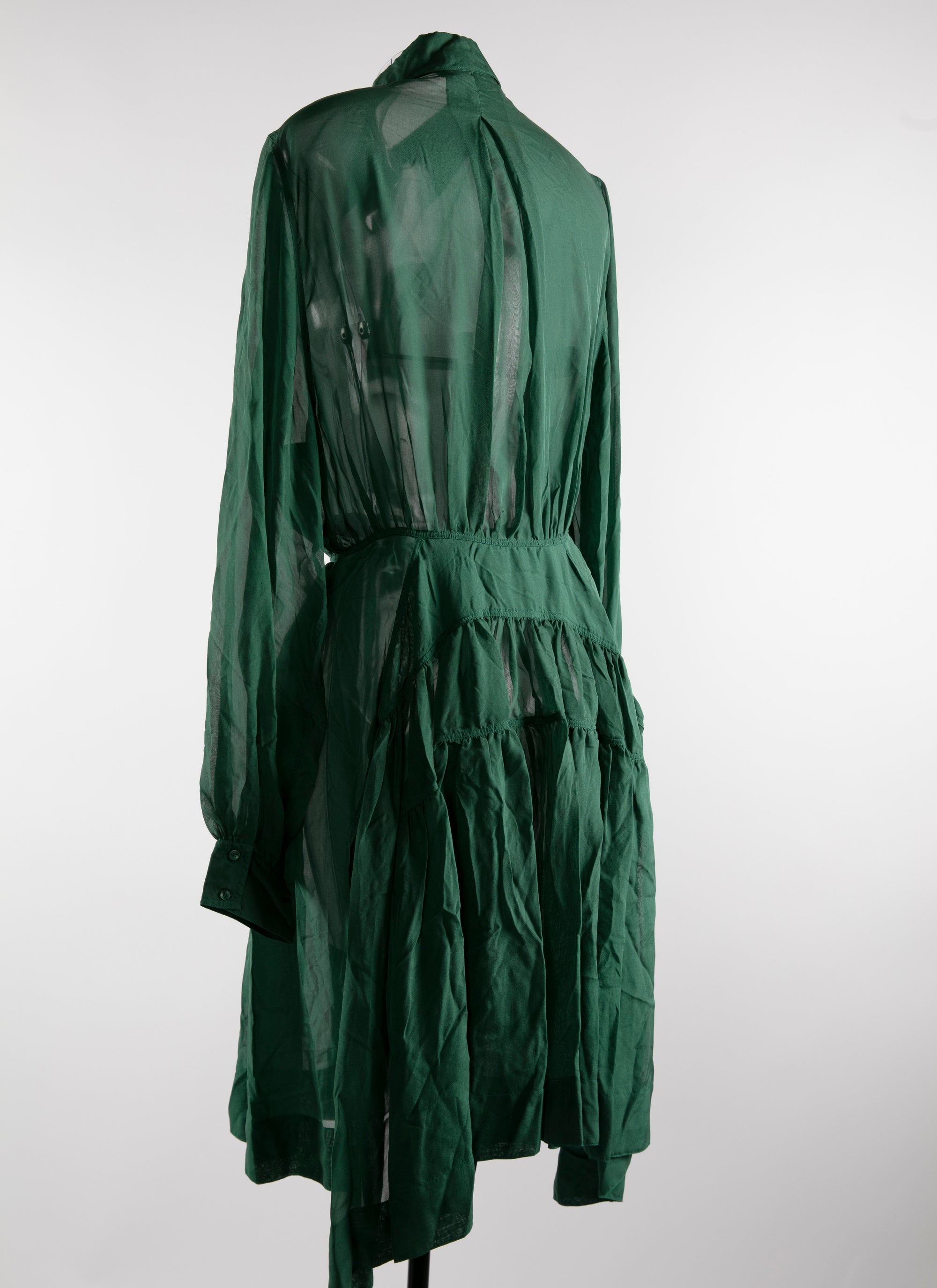 Robe chemise fluide à manches longues en soie - Vert Empire