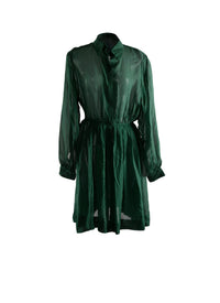 Robe chemise fluide à manches longues en soie - Vert Empire
