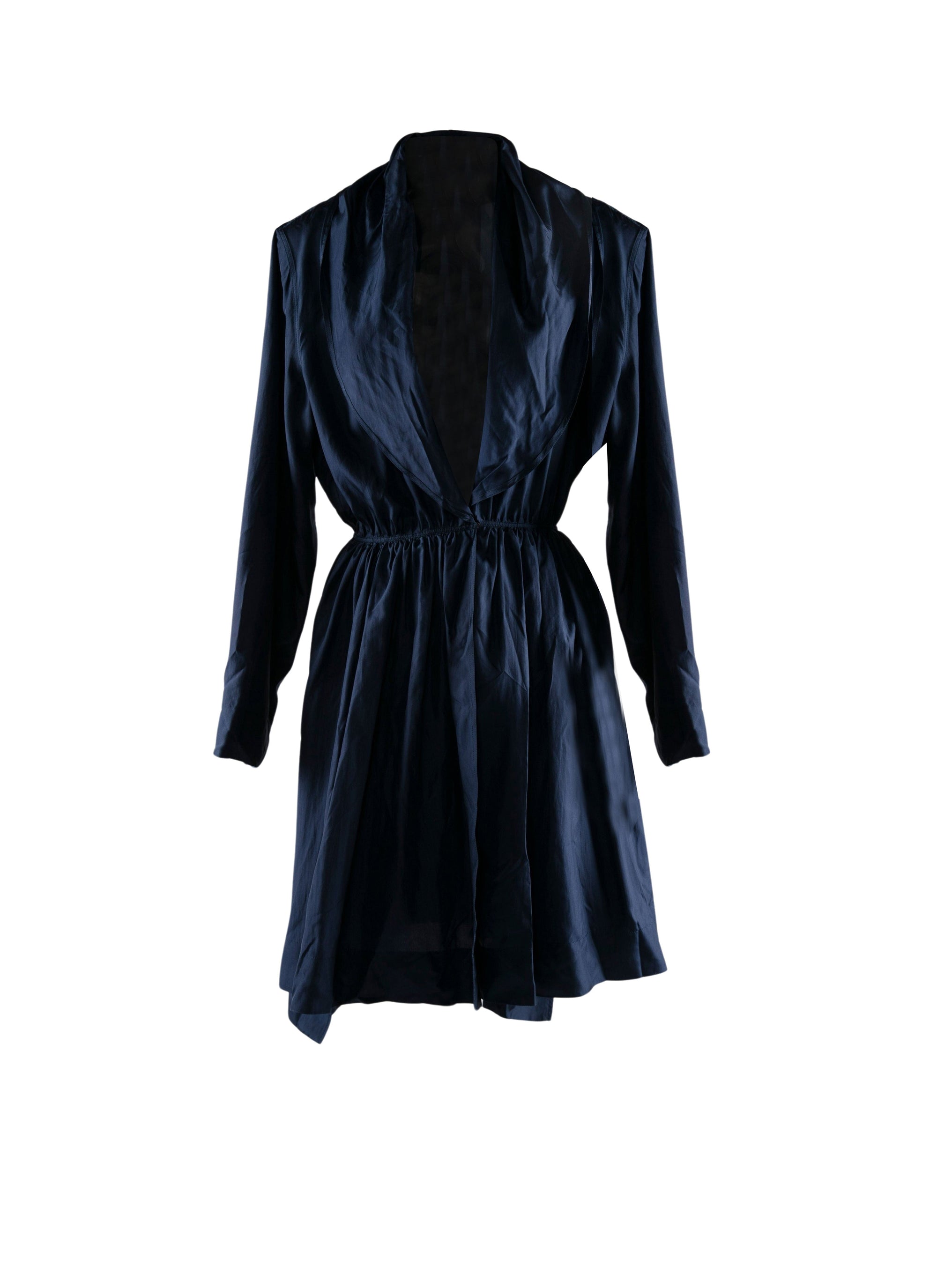 Long-sleeved silk dress - Navy