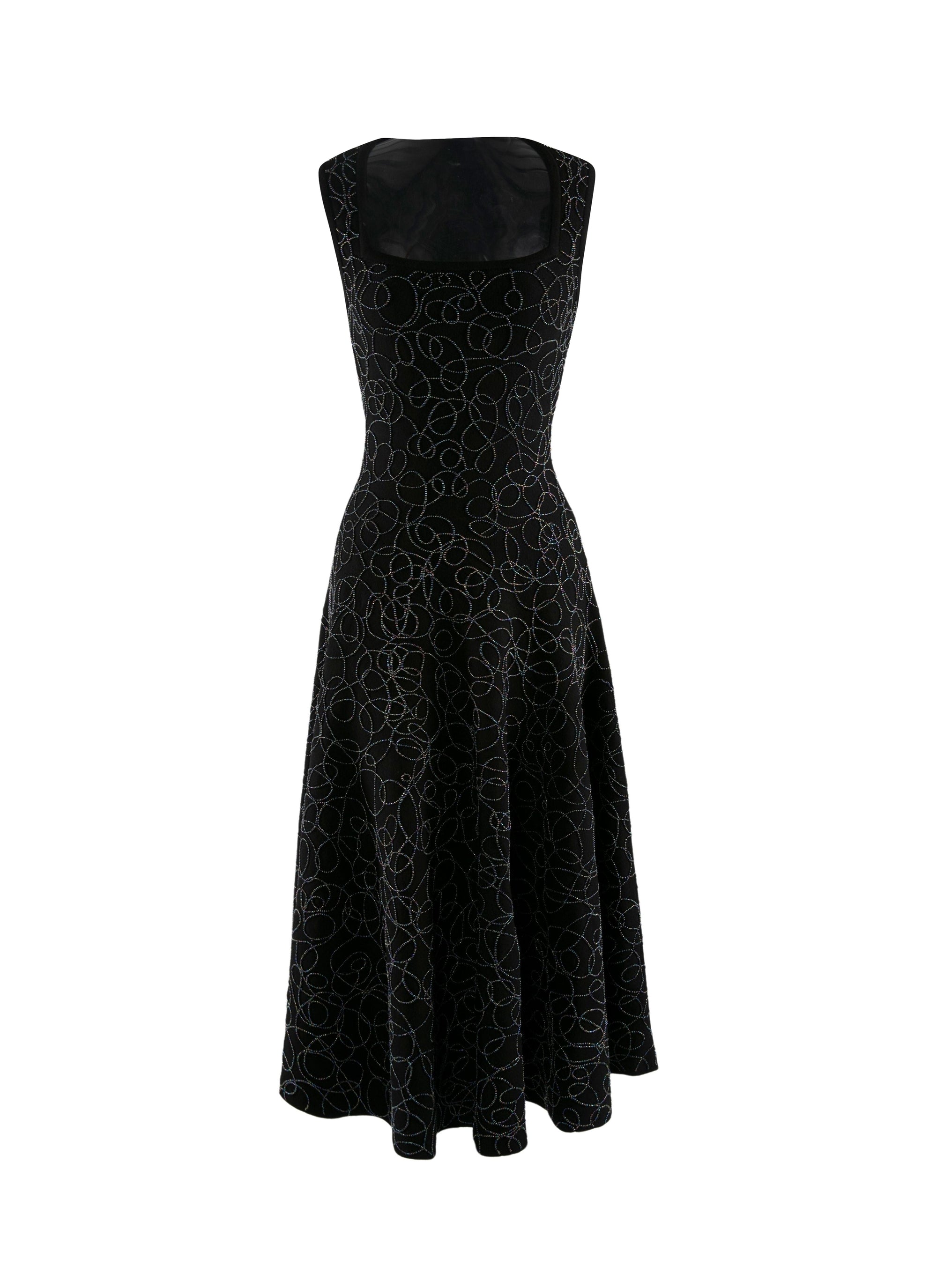 Robe sans manches brodée en laine - Noir