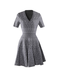 Robe patineuse à col v en laine - Blanc & Noir