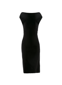 Fitted dress with boat neck in wool blend - Black