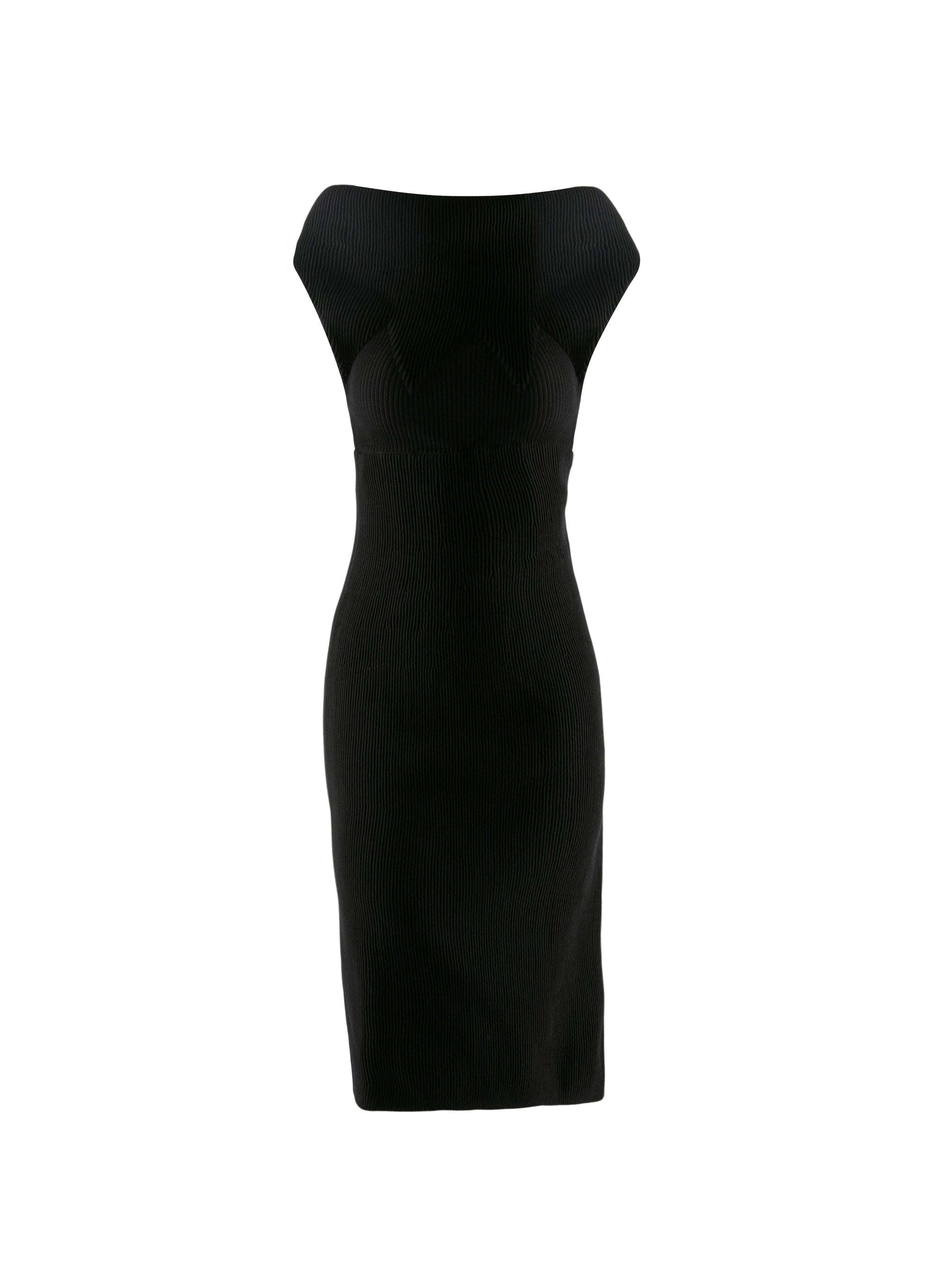 Fitted dress with boat neck in wool blend - Black