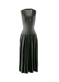 Pleated midi-length dress - Black & White