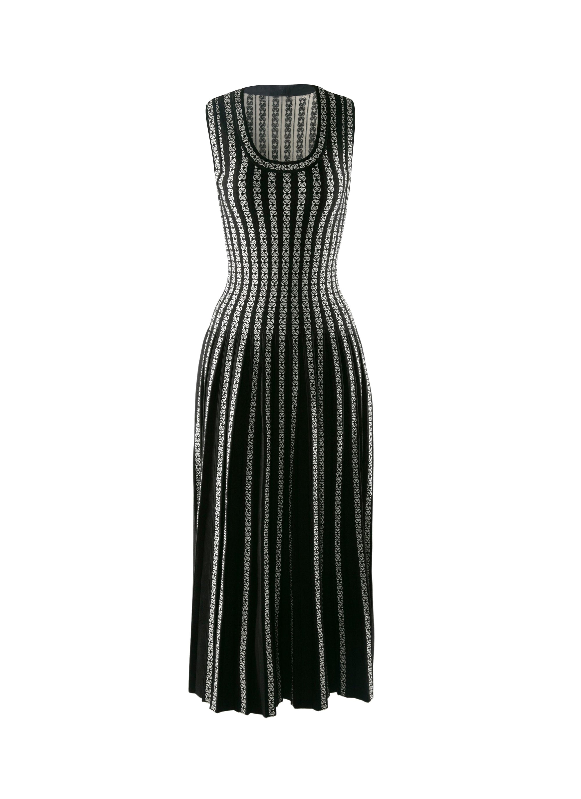 Pleated midi-length dress - Black & White