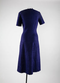 Short-sleeved v-neck dress with scalloped hem - Dark Blue