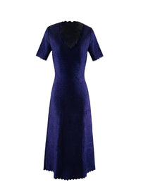 Short-sleeved v-neck dress with scalloped hem - Dark Blue