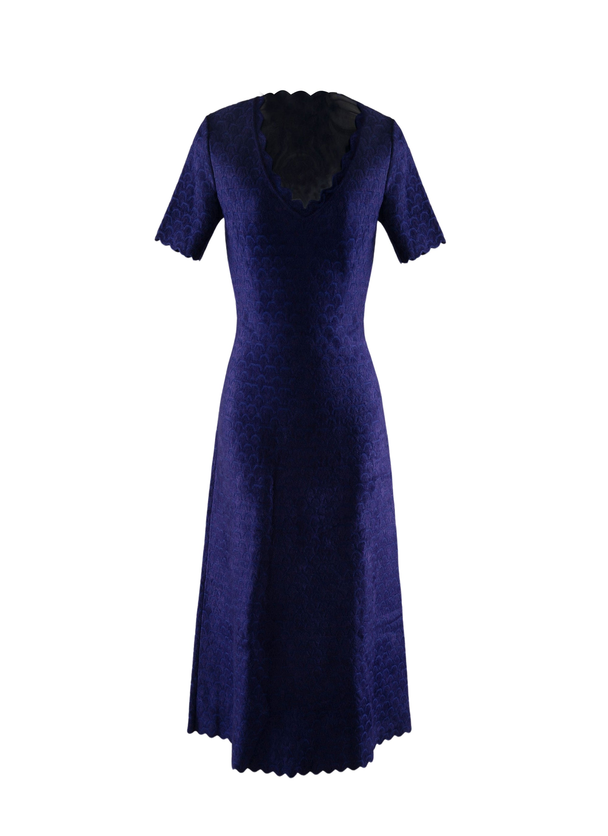Short-sleeved v-neck dress with scalloped hem - Dark Blue