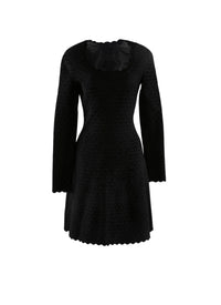 Robe à manches longues col et ourlet festonnés - Noir