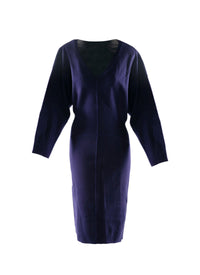 Robe à manches longues col v en laine - Bleu Fonce