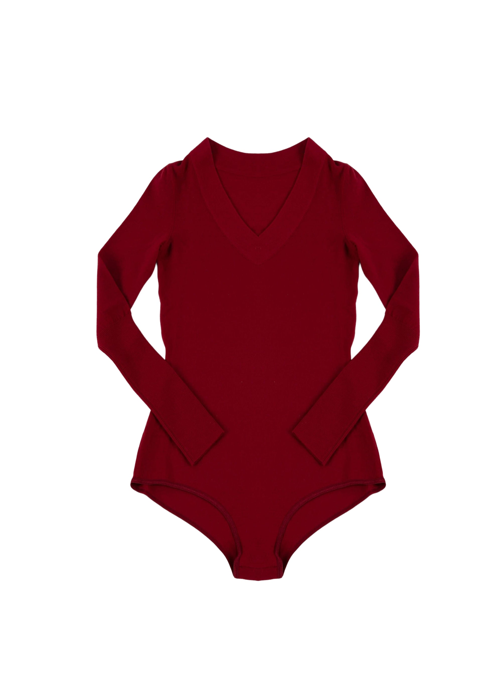 Long-sleeved wool v-neck bodysuit - Madder