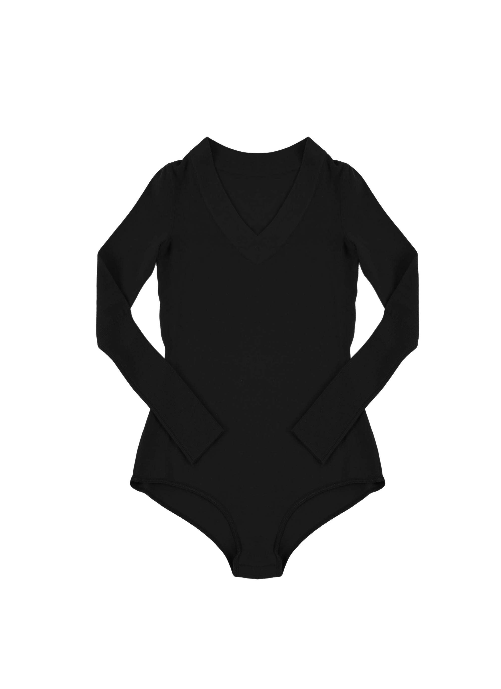 Long-sleeved wool v-neck bodysuit - Black intense
