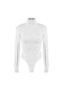 Long-sleeved bodysuit in wool with stand-up collar - White pearl