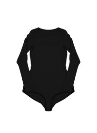 Classic long-sleeved round-neck bodysuit in wool - Black intense