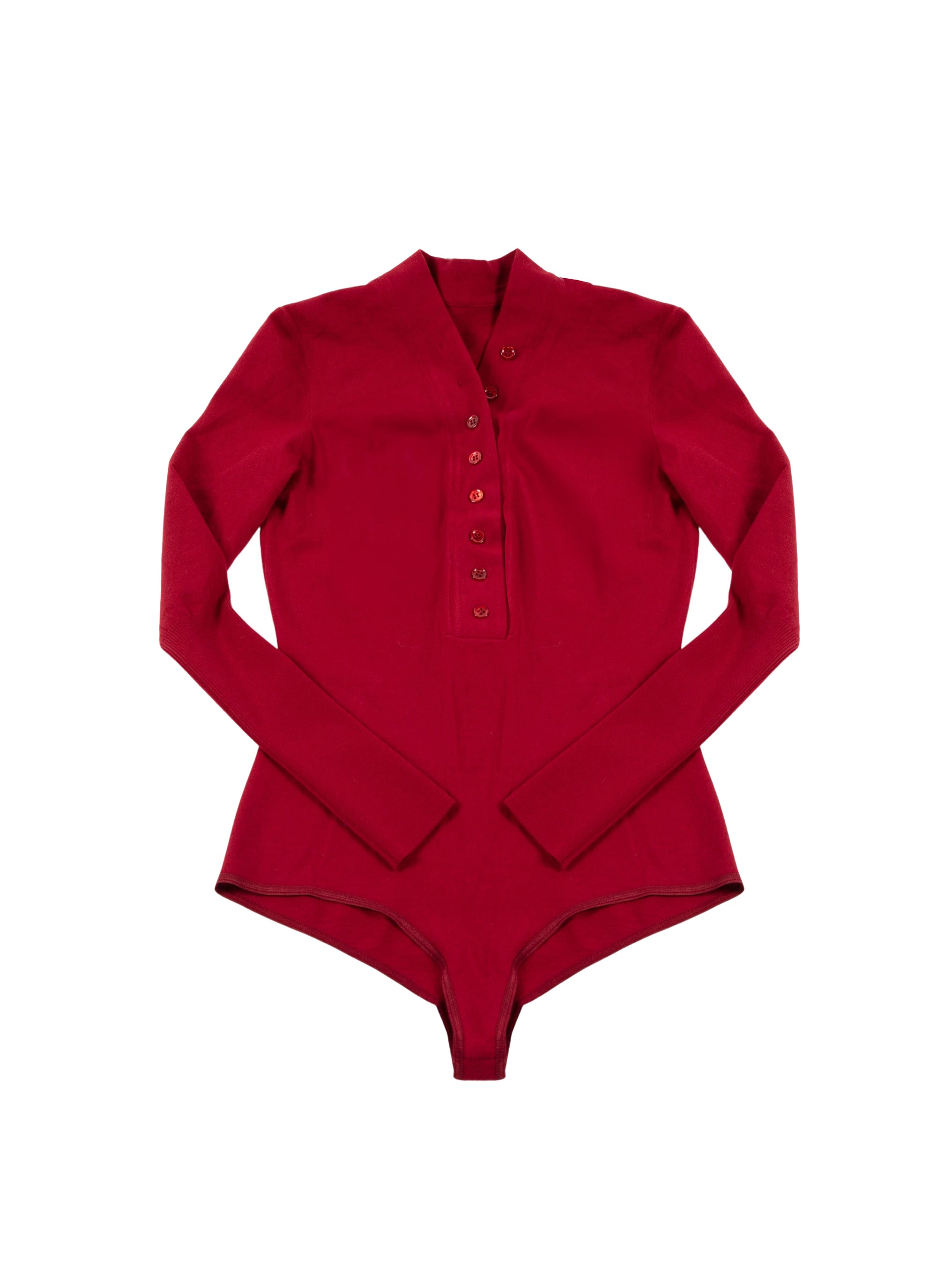 V-neck bodysuit with button fastening in wool - Madder