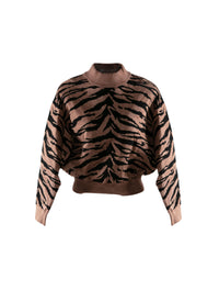 Zebra knitted short jumper - Black & Marron