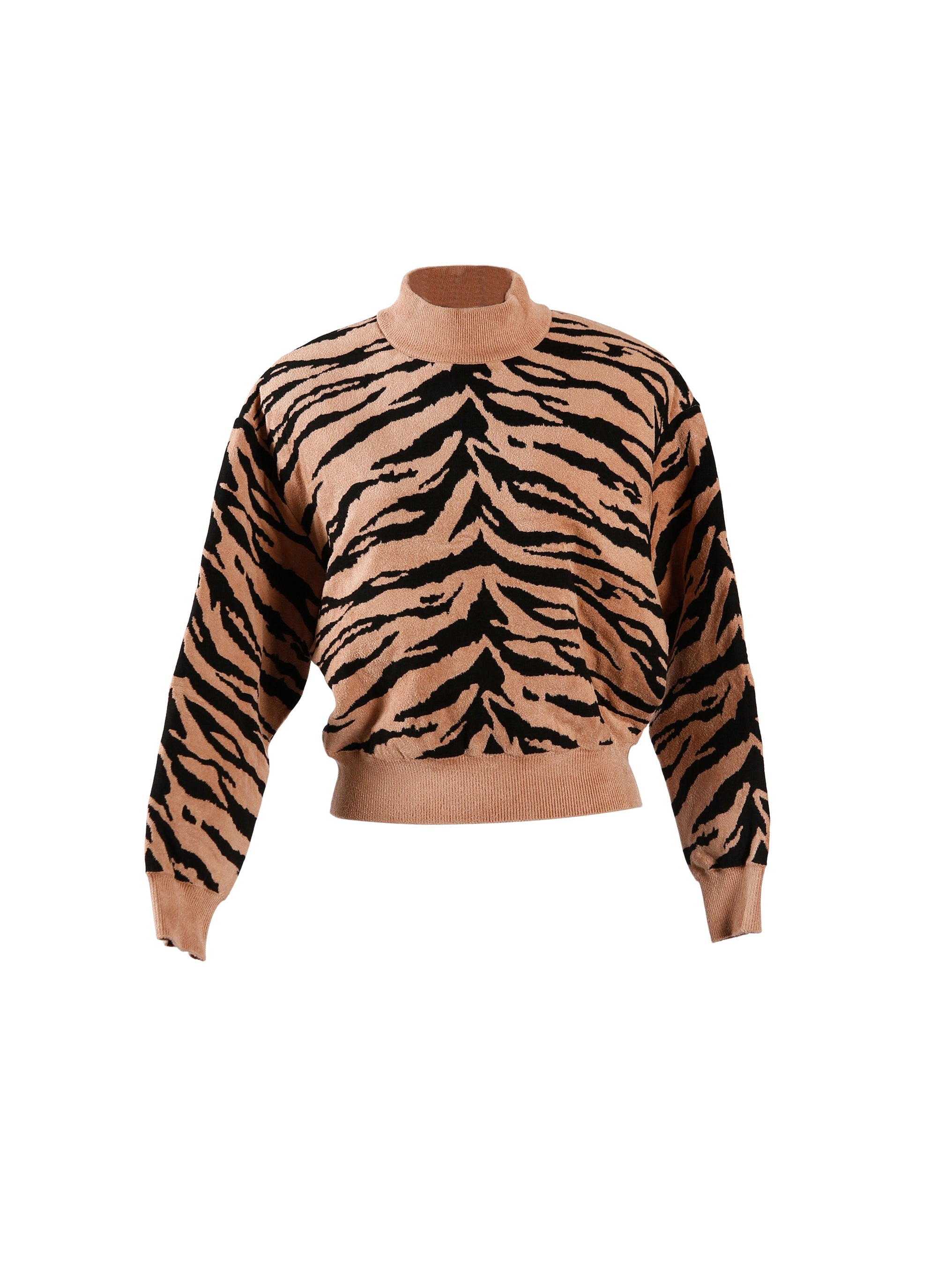 Zebra knitted short jumper - Black & Nude