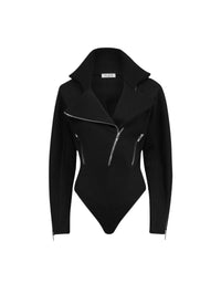 Body biker à manches longues en laine - Noir Alaïa