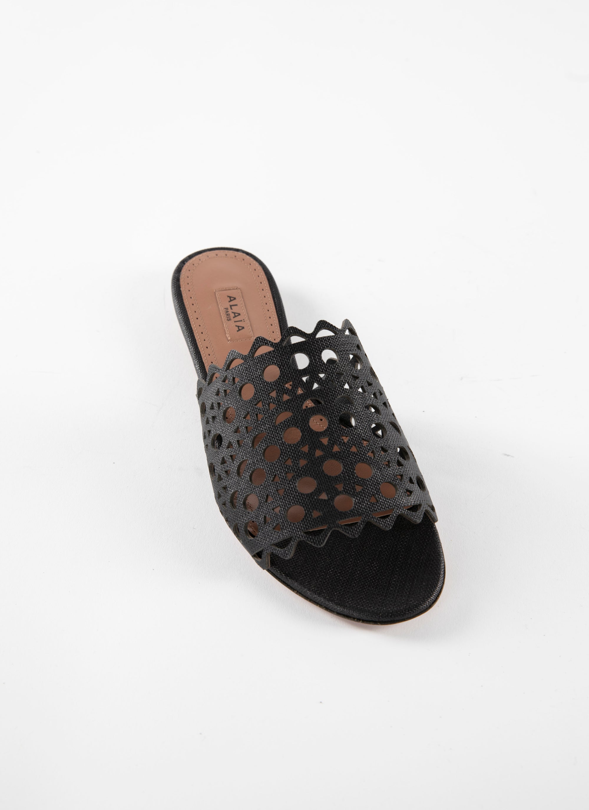 Flat mules with vienne motif in leather - Black intense