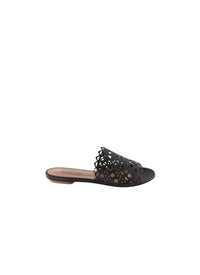 Flat mules with vienne motif in leather - Black intense
