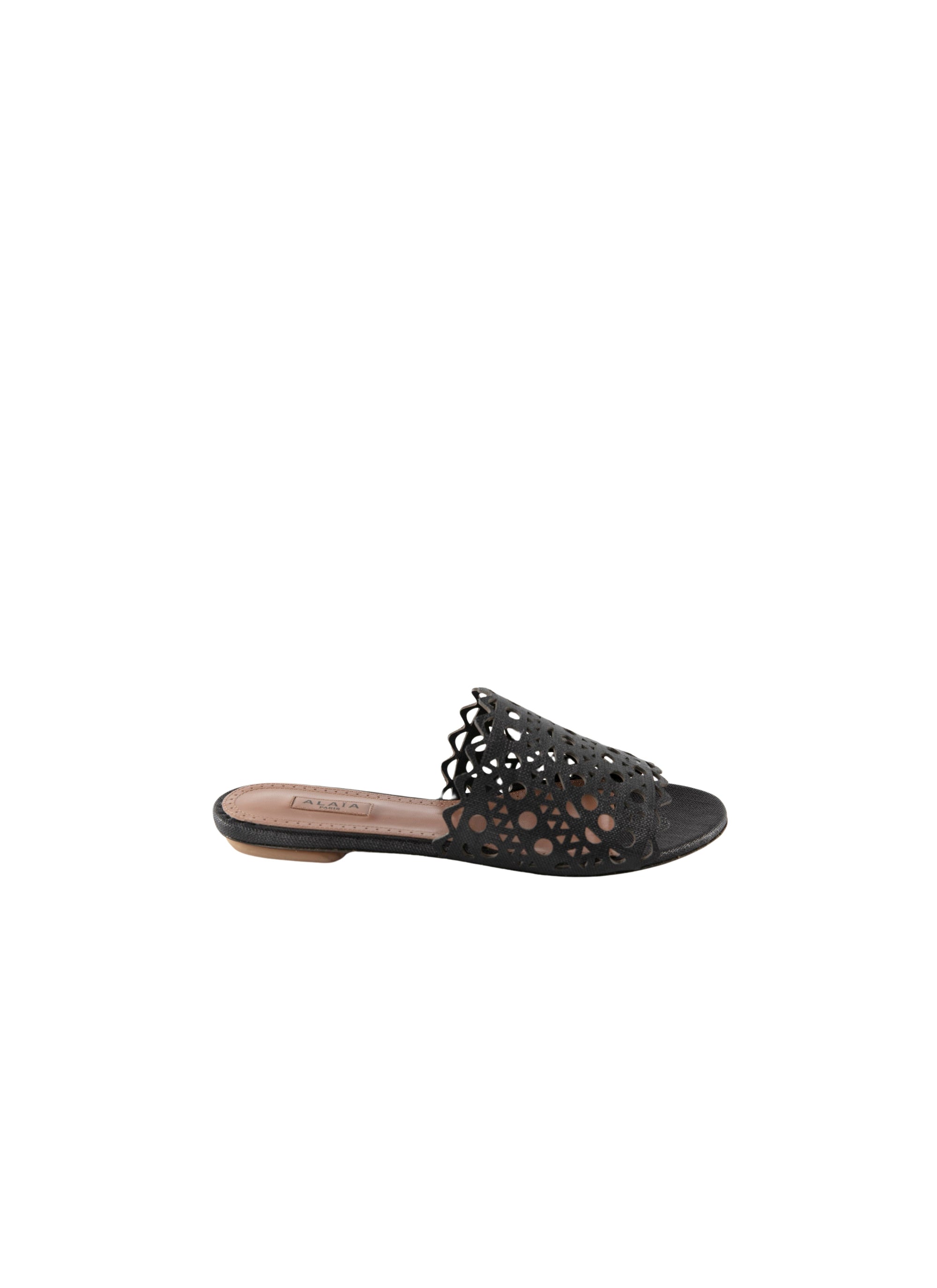 Flat mules with vienne motif in leather - Black intense