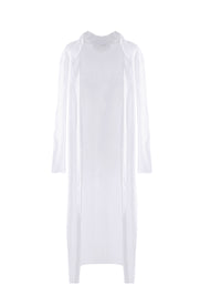 Long hooded wool blend cardigan coat - White
