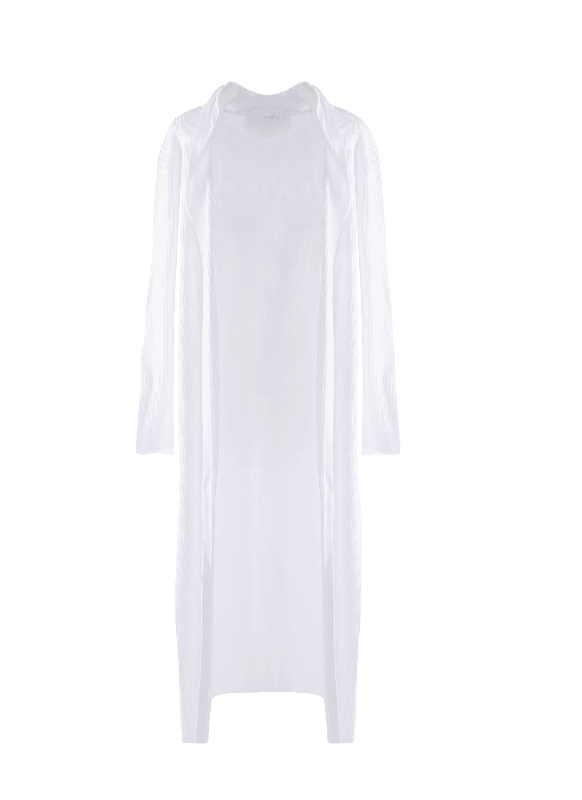 Long hooded wool blend cardigan coat - White
