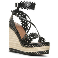 135 wedge espadrille sandals in leather - Black intense