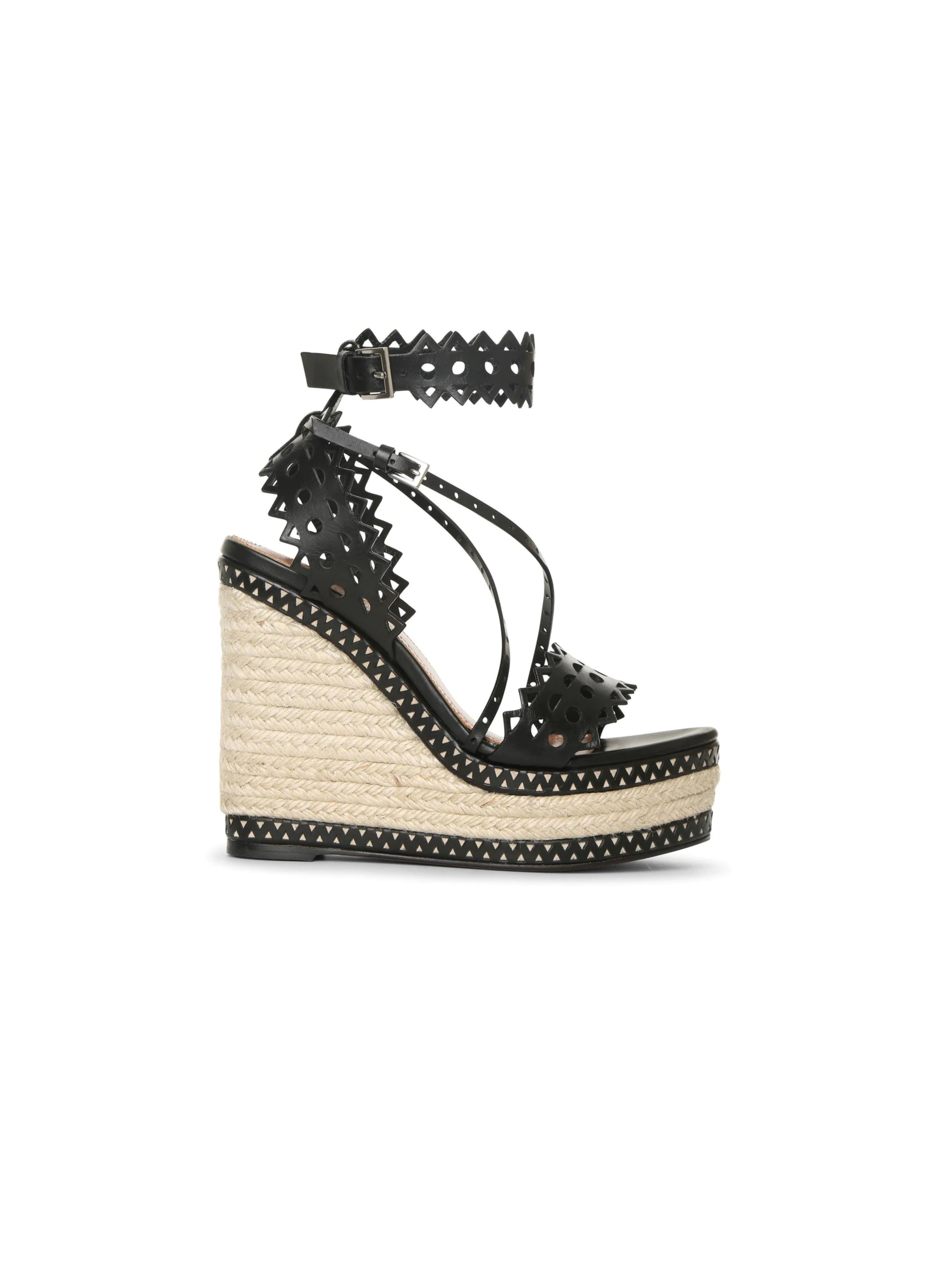 135 wedge espadrille sandals in leather - Black intense